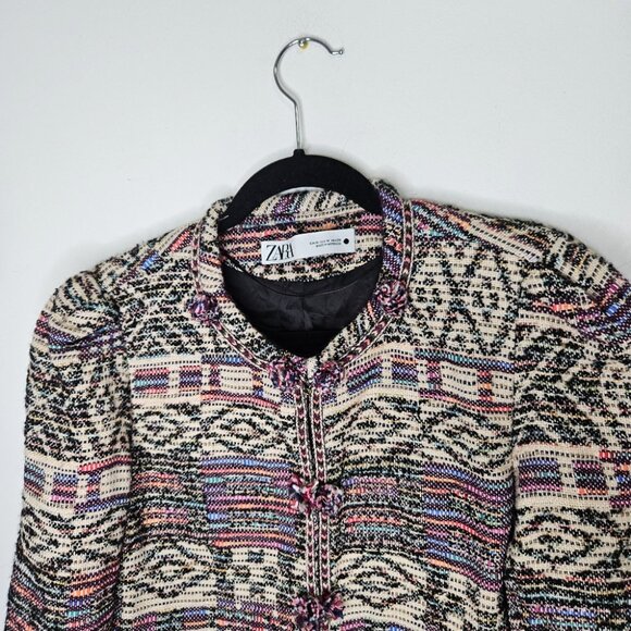 ZARA Jacquard Jacket Sz M Cropped Multicolor Boho Bohemian Multicolor - Picture 5 of 12
